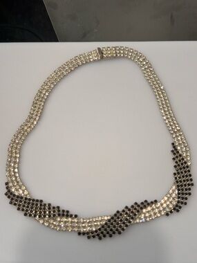 Vintage choker-style necklace black and clear rhinestones